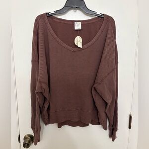 NWT Offline by Aerie Waffle-Knit Long-Sleeve V-neck Top Mauve Women’s Large